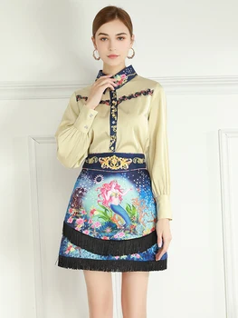 MIUXIMAO Najboljše Kakovosti 2021 Urad Dama SpringTwinset Elegantno Pol Rokav Vrh Luksuzni Cvet Precej Tiskanja Obleke, Ženske Vestido