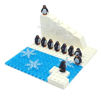 MOC gradniki 10 Pingvini Ledenik Združljiv Klasične Opeke Ledeni Sneg Svetu Ustvarjalca Igrače za Otroke DIY Darilo Baseplate