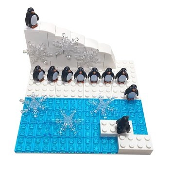 MOC gradniki 10 Pingvini Ledenik Združljiv Klasične Opeke Ledeni Sneg Svetu Ustvarjalca Igrače za Otroke DIY Darilo Baseplate