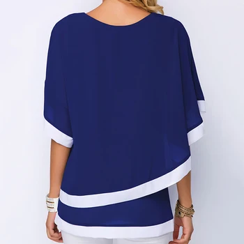 Moda Bluze Za Ženske Mozaik Dvojno Plast Vrhovi Priložnostne Batwing Tunika 2021 Jeseni Novo Šifon Majice