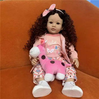 Moda Kodraste lase Lasuljo za 23 palca Silikonski Prerojeni Baby Doll Dolge Kodraste lase za 60 cm Rodi Punčko DIY Lutka Las Lasuljo