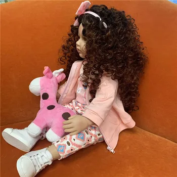Moda Kodraste lase Lasuljo za 23 palca Silikonski Prerojeni Baby Doll Dolge Kodraste lase za 60 cm Rodi Punčko DIY Lutka Las Lasuljo