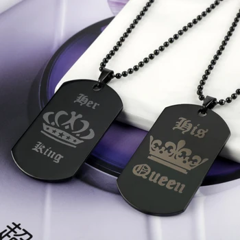 Moda Kul Nekaj Ogrlice Njen Kralj Svoje Queen Pismo Black Metal Nekaj Ogrlice Za Ljubitelje Nakit Darilo Za Ženske/Moške