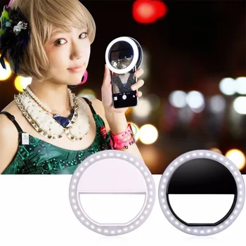 Moda Mobilni Telefon Svetlobe Posnetek Selfie LED Auto Flash za Mobilni Telefon, Pametni telefon Krog Prenosni Selfie Svetilka Ogledalo Ličila