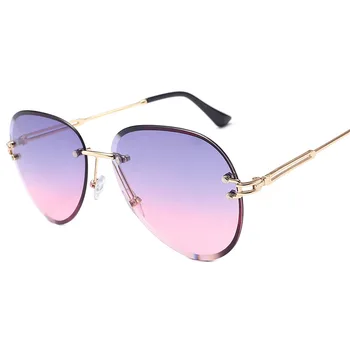 Moda Modra Rimless sončna Očala Ženske 2021 UV400 Luksuzni Letalstva Dame Sončna Očala Odtenki zonnebril dames