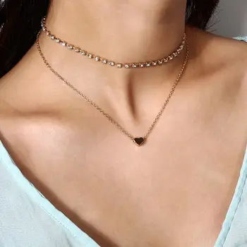 Moda Nosorogovo seksi srce iskrico clavicle Trinket srebrna zlata izrez vratu obesek za ženske večplastna Ogrlica