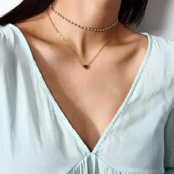 Moda Nosorogovo seksi srce iskrico clavicle Trinket srebrna zlata izrez vratu obesek za ženske večplastna Ogrlica