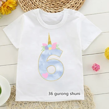 Moda otroška t-shirt smešno številke in črke samorog risanka print majica s kratkimi rokavi za dečke/deklice, rojstni dan oblačila majica vrhovi