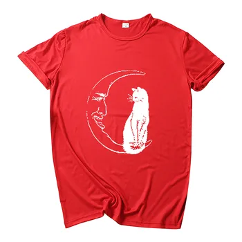 Moda Rdeče Majice ženska Oblačila 2021 Novo Poletje Moda za Ženske Mačke Tiskanja Kratek Rokav Ohlapno Majico Vrhovi Tshirt Bluzo Femme
