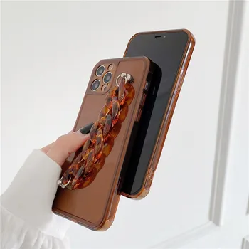Moda Rjava Zapestnica Primeru Telefon Za iPhone Mini 12 11 Pro Max XR XS Max X 7 8 Plus SE 2020 Jasno Manšeta Verige Mehko Pokrov