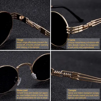 Moda Steampunk sončna Očala blagovne Znamke Design Ženske Moški Retro Krog Metal Punk sončna očala UV400 Odtenki Očala
