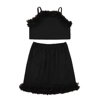 Moda za Dekleta Priložnostne Dva kosa Oblačila, ki, Črna Barva Off-the-ramo Suspender Vrhovi + Krilo 3-8Years