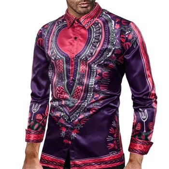 Moda za moške športna Majica moški Afriki Etnične slog Digitalni vzorec majice bombaž obleko dolgo sleeved majica