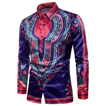 Moda za moške športna Majica moški Afriki Etnične slog Digitalni vzorec majice bombaž obleko dolgo sleeved majica