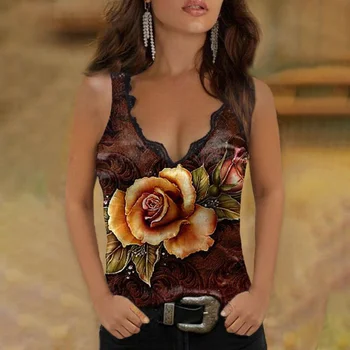 Moda Za Ženske Bluzo Poletje Priložnostne Majice Brez Rokavov Camisole Vrhovi Cvet Tiskane Majice, Dame Plus Velikost Svoboden Cami Tank Top De