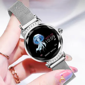 Moda za Ženske H2 Pametno Gledati Srčni utrip, Krvni Tlak Nepremočljiva Spanja Spremljanje 3D Diamant Steklo Lady Smartwatch