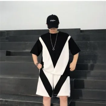 Moda Človek Trenirke 2021 Obleko Poletje Kratka Sleeved Hlače Plima Svoboden Različica Priložnostne Hip-Hop Šport Dve Delni Komplet Moški