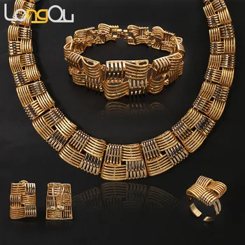 Moda Žlahtno Zlato Barvo Nakit Set Nigerijski Poroko Afriške Kroglice Uhane, Ogrlico Iz Hyperbole Zlato Nakit Set