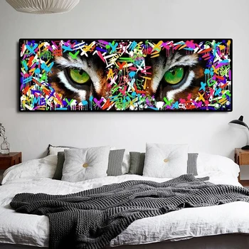 Moderni Grafiti Umetnost Tiger z Ostro Zelene Oči Plakatov in Fotografij Platna Slike Wall Art Slik, Dnevna Soba Dekor