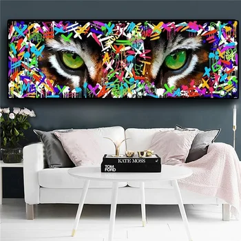 Moderni Grafiti Umetnost Tiger z Ostro Zelene Oči Plakatov in Fotografij Platna Slike Wall Art Slik, Dnevna Soba Dekor