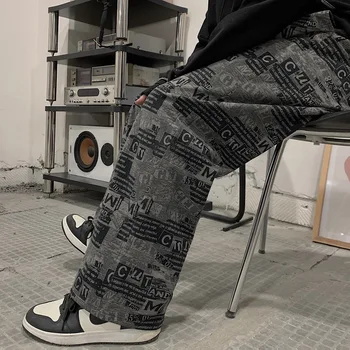 Modne blagovne znamke hiphop hlače high street ins moda za moške korejske modne hlače ravne cevi širok noge hlače, dolge hlače