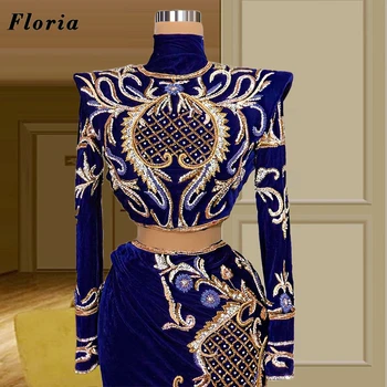 Modra Vezenje Večerne Obleke 2021 Dubaj Design Beading Tam Kaftan Slaven Obleke Savdska Arabija Plus Velikost Prom Stranka Obleko Noč