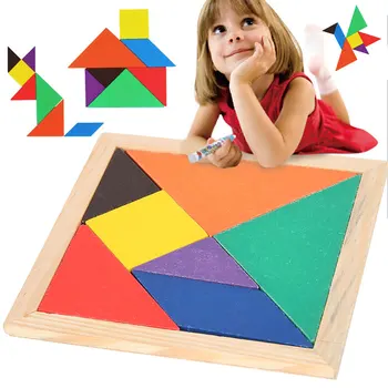 Montessori Lesene Tangram 7 Kos Sestavljanke Pisane Kvadratnih IQ Igre, IQ Igre Možganov Teaser Igrače za Otroke Darila za Rojstni dan