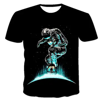 Moška Kratka Sleeved Svoboden T-Shirt Astronavt 3D Tiskanih Krog Vratu Puloverju In Moške Priložnostne Ulične Modni T-Shirt XXS-6XL