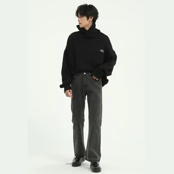 Moški Japonska Koreja Style Letnik Traper Hlače Hlače Moški Visoke Ulične Hip Hop Priložnostne Luknjo Majhne Flare Jeans Hlače