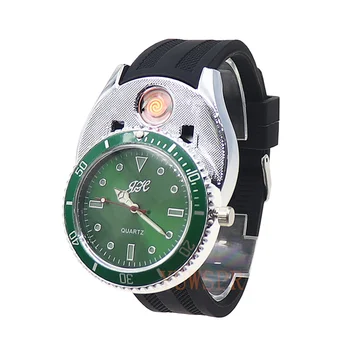 Moški Quartz Ure z vtičnico za Vžigalnik USB Polnilne Svetlobne Roke Črni Trak Moda Duha Zelena Mens Watch Ura JH333