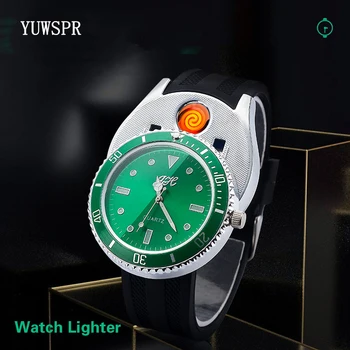 Moški Quartz Ure z vtičnico za Vžigalnik USB Polnilne Svetlobne Roke Črni Trak Moda Duha Zelena Mens Watch Ura JH333