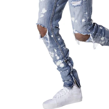 Moški Slim Fit Kavbojke, Bele Barve Pika Raztrgane Hlače Hlače Mid-Stretch pasu Luknjo Modnega Jeansa Dolge Jeans