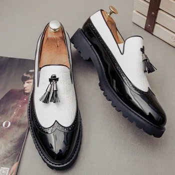 Moški Čevlji Usnjeni Jedrnato Oxford Čevlji Moški Poslovno Obleko Črne Formalno Poroko Osnovne Čevlji Moški Loafers Svate Čevlji