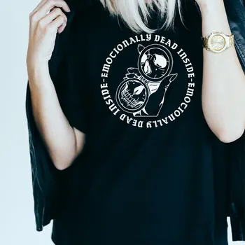 Mrtvo Lobanja, Tiskanje Punk Gothic T Shirt Tumblr Ulične Tees Ženske Grunge Goth Srčkan Estetske Črne majice Oblačila Vrh