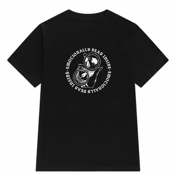 Mrtvo Lobanja, Tiskanje Punk Gothic T Shirt Tumblr Ulične Tees Ženske Grunge Goth Srčkan Estetske Črne majice Oblačila Vrh