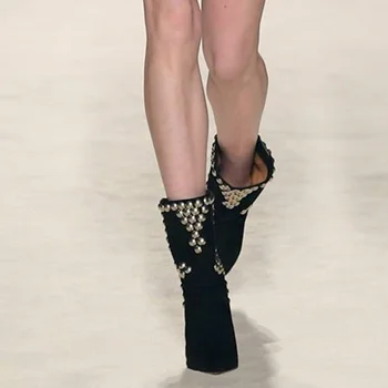 Mstacchi Okrogle Noge Dekoracijo Tri Vrste Dolžina Opozoril Ženske Škornji 2020 Nove Oblikovalec Seksi Ženski Čevlji Bottine Femme Talon