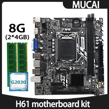 MUCAI matična plošča H61 LGA 1155 Kit kompletu Z Intel Pentium G2030 CPU Procesor In DDR3 8GB(2 X 4GB) 1600MHZ RAM Pomnilnika PC Računalnik