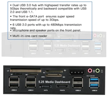 Multi-Card Reader USB 3.0 Sprednji Plošči Hub SATA, eSATA Port Notranji Bralnik Kartic PC nadzorni Plošči Medijev Sprednja Plošča Audio