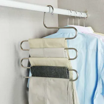 Multi-funkcijski S-tip hlač stojalo iz nerjavečega jekla multi-layer hlače rack traceless odraslih hlač obešalnik