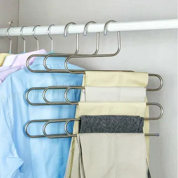 Multi-funkcijski S-tip hlač stojalo iz nerjavečega jekla multi-layer hlače rack traceless odraslih hlač obešalnik
