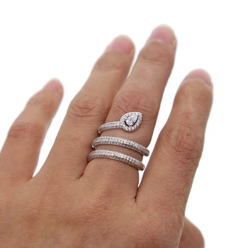 Multi zaviti mikro utrla kubičnih cirkonij srebrno bele barve, iskrenje cz Kača oblikovan polno prst prstan za ženske