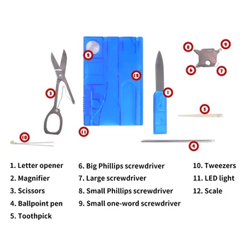 Multifunkcijski Pripomoček Nož Vojske Nož Prostem Wildlife Preživetje 12-v-1 Kombinacija Žep Prenosni Kartico Nož