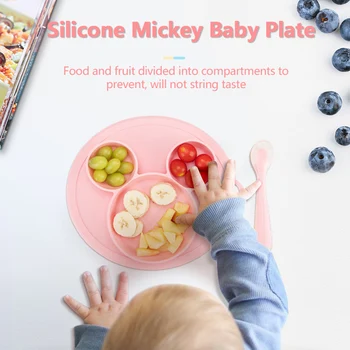 [Mums] Baby Razdeljena Plošče Silikon - Prenosni Ne Zdrsne Otrok Hranjenje Sesalni BPA Free Večerja Ploščo, Pomivalni stroj, Mikrovalovna pečica