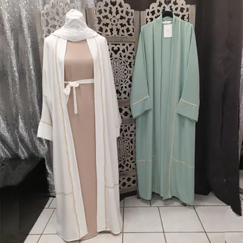 Muslimanski Abaya Obleka Ženske Čipke-up Ramadana Hidžab Dolgo Haljo Turčija tam kaftan Kimono Musulman Kompleti Evropske Oblačila Bližnjem Vzhodu