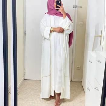 Muslimanski Abaya Obleka Ženske Čipke-up Ramadana Hidžab Dolgo Haljo Turčija tam kaftan Kimono Musulman Kompleti Evropske Oblačila Bližnjem Vzhodu