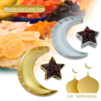 Muslimanski Eid Hrane Pladenj Inovativnih Eid Mubarak Luna Zvezde, Ki Služijo Pladenj Je Namizna Namizna Shranjevanje Živil Muslimanskih Islamsko