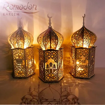 Muslimanski Festival Svetlobe Ramadana Eid Mubarak Okraski Leseni LED Lučka Palace Svetilnik Islam Stranka Dobave