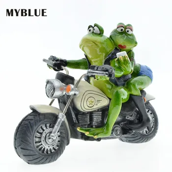 MYBLUE Kawaii Živalski Vrt Smolo Nekaj Ljubitelje Vožnje Moto Žaba Figur Miniature Nordijska Doma Soba Dekoracijo Dodatki Darilo
