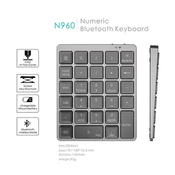 N960 Bluetooth Številčna Tipkovnica Aluminij Zlitine Brezžični 28 Tipke Utral Slim Računovodske Število Tipkovnico Za Prenosni Računalnik Desktop