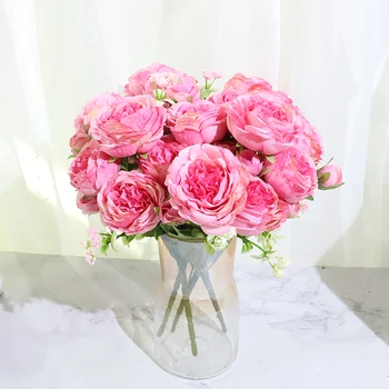 Najbolje Prodajan Lepa Rose Peony Umetne Svile Cvetja Majhen Bel Šopek Doma Stranka Zimske Poroka Dekoracija Ponaredek Cvetje